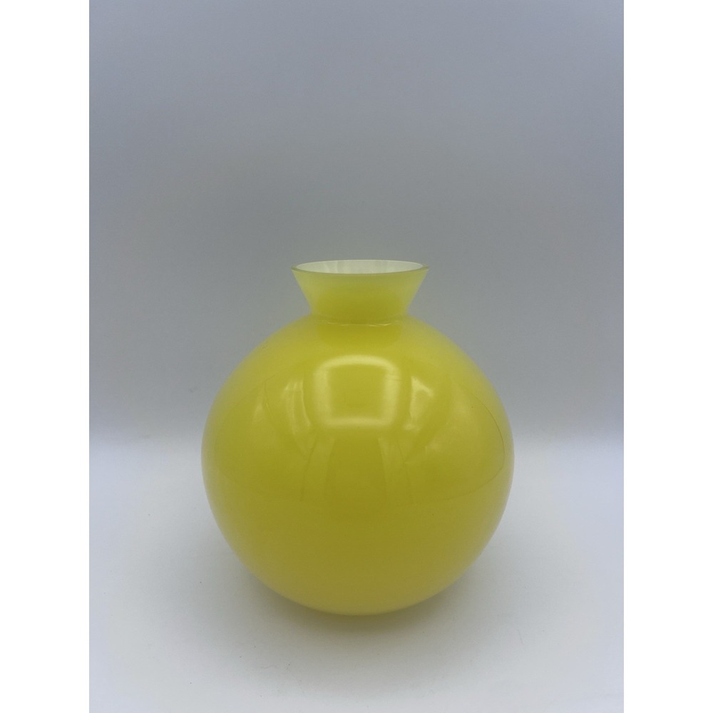 Vintage Yellow Cased Glass Globe Vase Mid Century Modern MCM Decor Round 5.5"